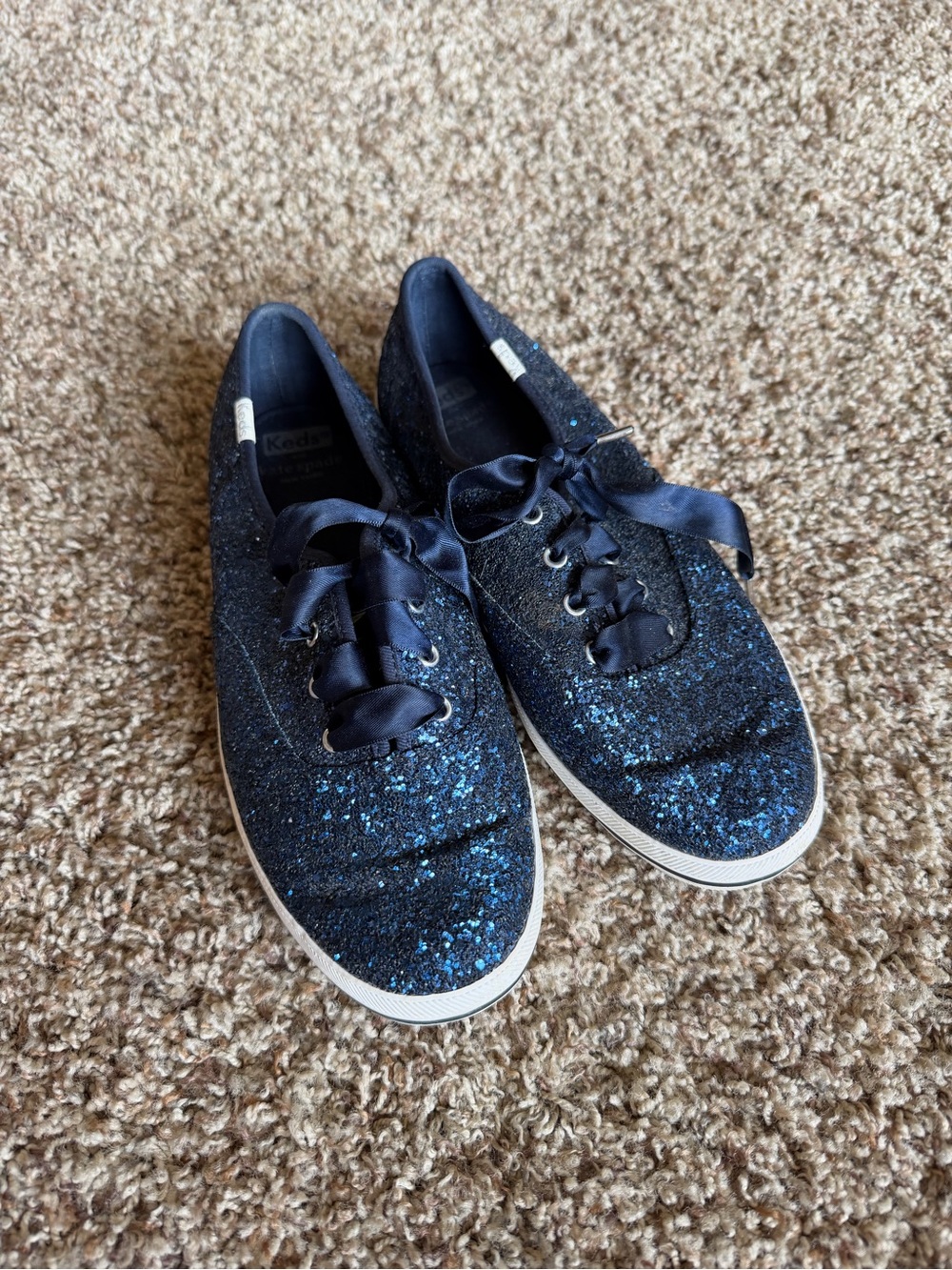 Keds Navy Blue Glitter Ribbon Lace Sneakers